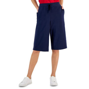 Karen Scott Navy Blue Skimmer Drawstring Knit Stretchy Knee-Length Shorts NWT